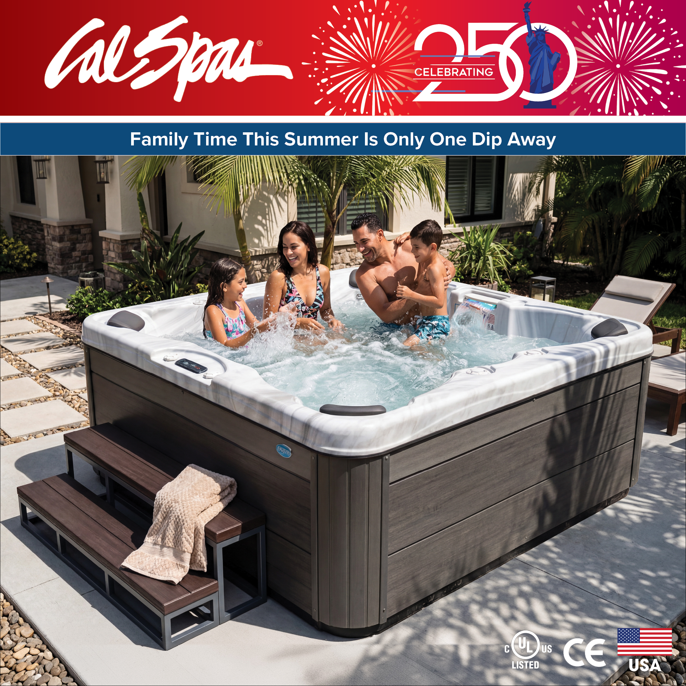 Calspas hot tub being used in a family setting - Lake Forest